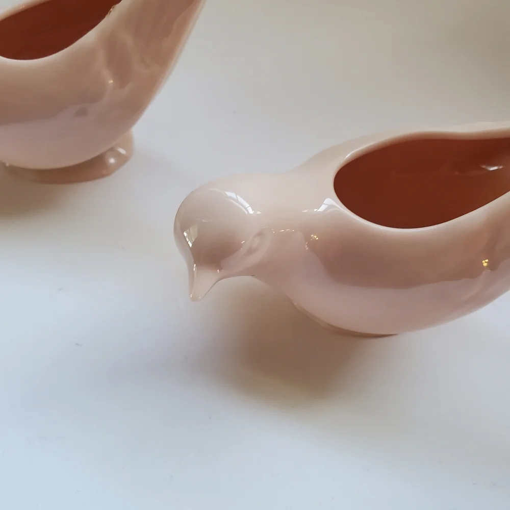 Lenox Pink Ceramic Bird Bud Vases Set of 2 Vintage Made in USA‎ Blush Decor